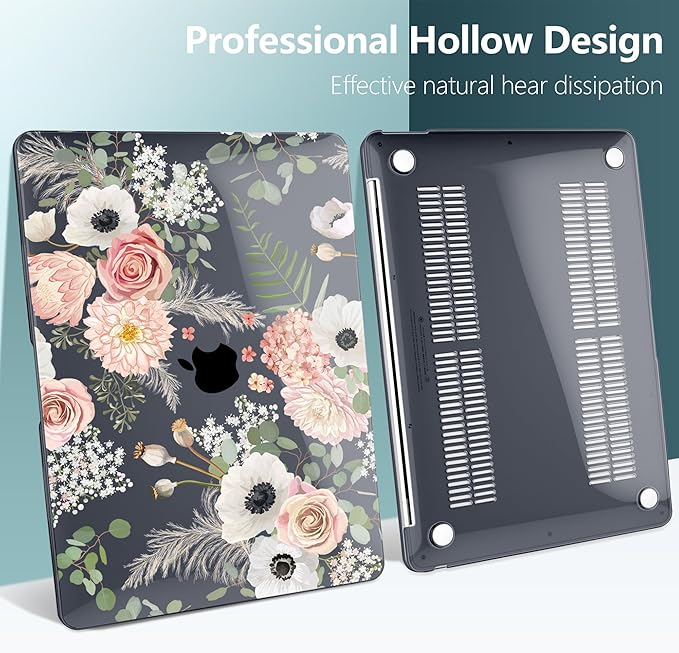 DONGKE Compatible with MacBook Air 13 inch Case 2021 2020 2019 2018 Release A2337 M1 A2179 A1932 with Retina Display Touch ID, Plastic Hard Shell & Keyboard Cover - Dried Flowers