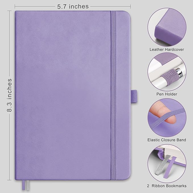 RETTACY Blank Journal Notebook, 192 Pages, A5 Medium Size (5.7'' x 8.3''), Leather Hardcover, 100 GSM Thick Paper, for Sketching, Drawing, Painting (Purple)