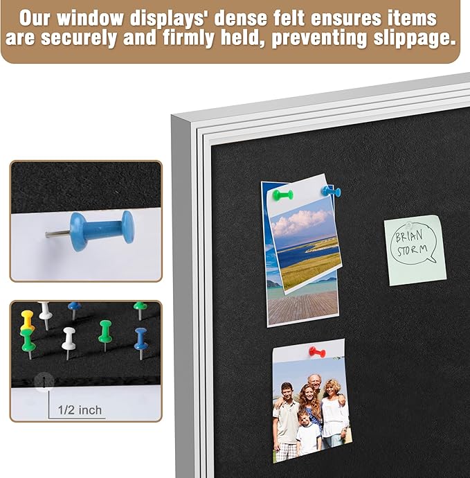 26"x20" Enclosed Bulletin Board, Outdoor Lockable Weather-Resistant Aluminum Cork Noticeboard for School & Office, Silver Frame w/Black Flet
