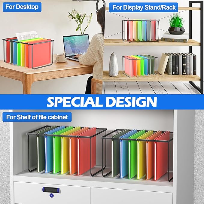 Legal and Letter Size Hanging File Folder Frame,Hanging File Folder Holder for Desktop Organizer,Metal Rack for Filing Cabinet and File Drawer,12.4” Wide x 15.3” Long x 9.4" Height,Black