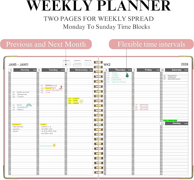 Appointment Planner 2025-2026 - Daily Hourly Schedule Planner from 7am - 10 pm, Weekly & Monthly Hourly Appointment Calendar from July 2025 - June 2026, 9" x 11"-Pink