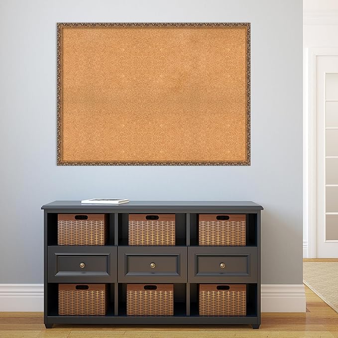Amanti Art Natural Cork Board for Wall, 34x46 Vision Board with Bronze Frame, Oversize Corkboard Office Decor for Home Organization, Traditional Corkboard Pinboard to Display Items for Home