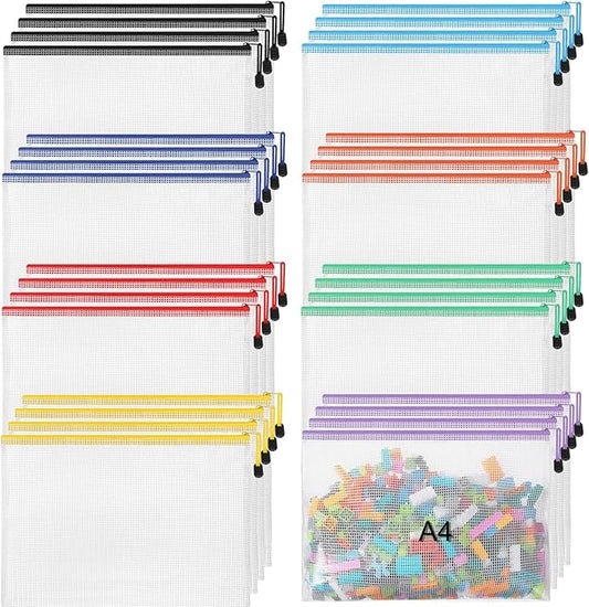 Jetec 32 Pcs Mesh Zipper Bags Toy Storage Bikini Organizer Bag Bolsas Para Guardar Trajes De Baño Waterproof Zipper Reusable Pouch Puzzle Multipurpose for Storage Office(Sweet Color,13 x 9.5 Inch)