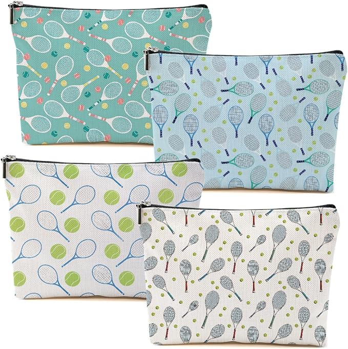 4 PCs Inspirational Makeup Bag - Tennis Accessories Gift Cosmetic Bag Toiletry Bag, Player Graduation Birthday Gifts for Women Girls, Tennis Lovers Sister Team