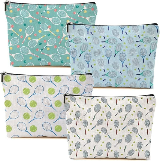 4 PCs Inspirational Makeup Bag - Tennis Accessories Gift Cosmetic Bag Toiletry Bag, Player Graduation Birthday Gifts for Women Girls, Tennis Lovers Sister Team