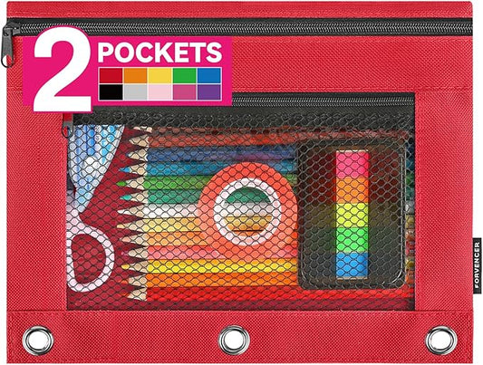 Forvencer Adorable Zipper Pencil Pouch, Cute Zippe Pouch for 3-ring Binders, Sturdy Binder Pouch with Smooth Zippers, Perfect for Students & Back to School, Portable Pencil Bag, Red