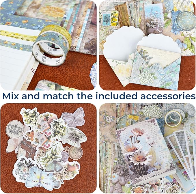 Funto Scrapbooking Kit (202 PCS), Vintage Collection-Wonderland, Perfect for Bullet Scrapbooking Materials, Planner DIY Arts Craft Collage
