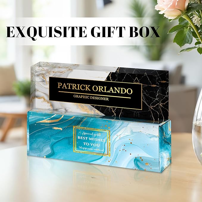 Ship Next Day Personalized Name Plate for Desk, Custom Acrylic Desk Name Sign, Office Appreciation Gifts for Women Men Coworkers Boss Teacher Employee (B/W Marble)