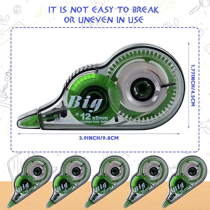 Yexiya 12 Pieces Correction Tapes Original Correction Wide Eraser Applicator Easy to Use Applicator Translucent Tapes Shows for Office Note Journal Scrapbooking, 0.2 Inch x 39.4 Feet