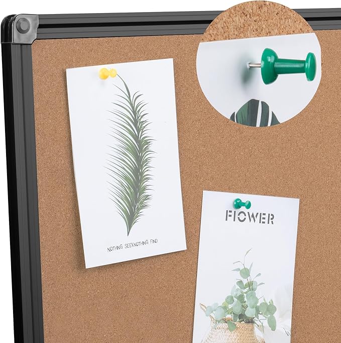Board2by Extra Large Cork Bulletin Board 48" X 48", Foldable Notice Pin Board for Wall, Black Aluminum Framed 4'x4' Corkboard, Wall Mounted Noticeboard with 36 Push Pins for School, Home & Office