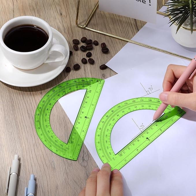 Zonon 2 Pcs 6 Inch Plastic Protractor Math Protractors 180 Degrees Angle Measurement, Translucent for Geometry Classroom Kid Student School Office Supplies(Green)