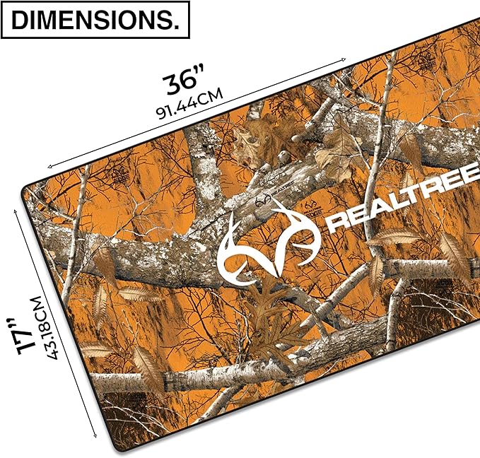 MPCO. Real Tree Large Gaming Desk Pad - 36" x 17" Duraglyde Fabric Edge Orange – with Logo Desk Mats - Non-Slip, Washable, Smooth Glide for Precision Gaming & Work