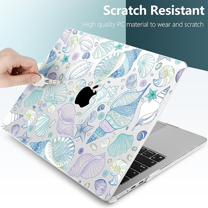DONGKE Compatible with M4 MacBook Air 15 inch Case 2025-2023 A3241 A3114 A2941 M3 M2 Retina Display Touch ID, Plastic Hard Case & Keyboard Skin for MacBook Air 15" - Sea Shells
