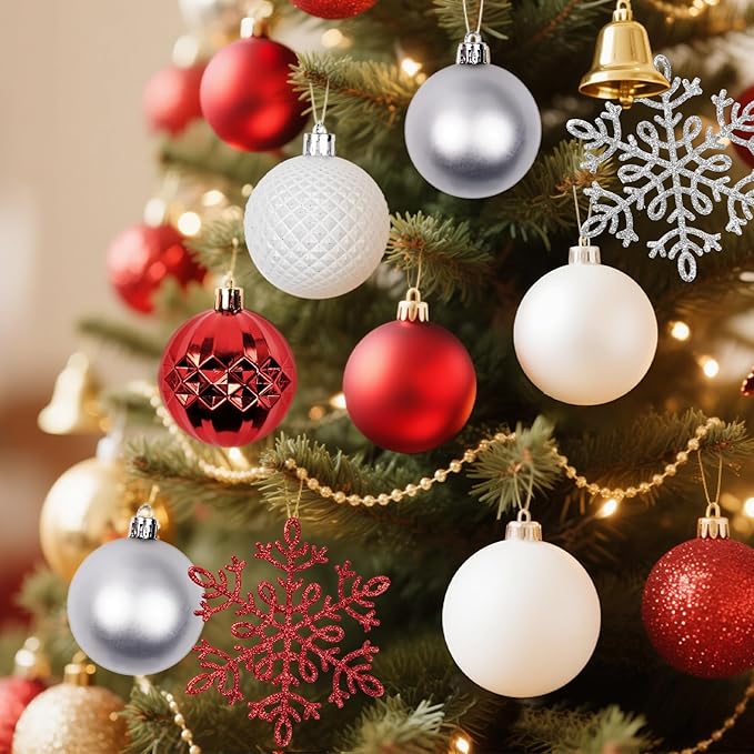 Christmas Tree Decorations Ornament Set, 60ct 2.36 Inches Red and White Shatterproof Christmas Ball Ornaments, Hanging Ball for Xmas Holiday Wedding Party Decor