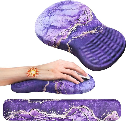MEKASS Ergonomic Mouse Pad and Keyboard Wrist Rest Set, Super Soft Memory Foam Desk Wrist Support Cute for Computer Keyboard, Non-slip Arm Rests Cushion for Typing Gaming Office Laptop (Purple Marble)