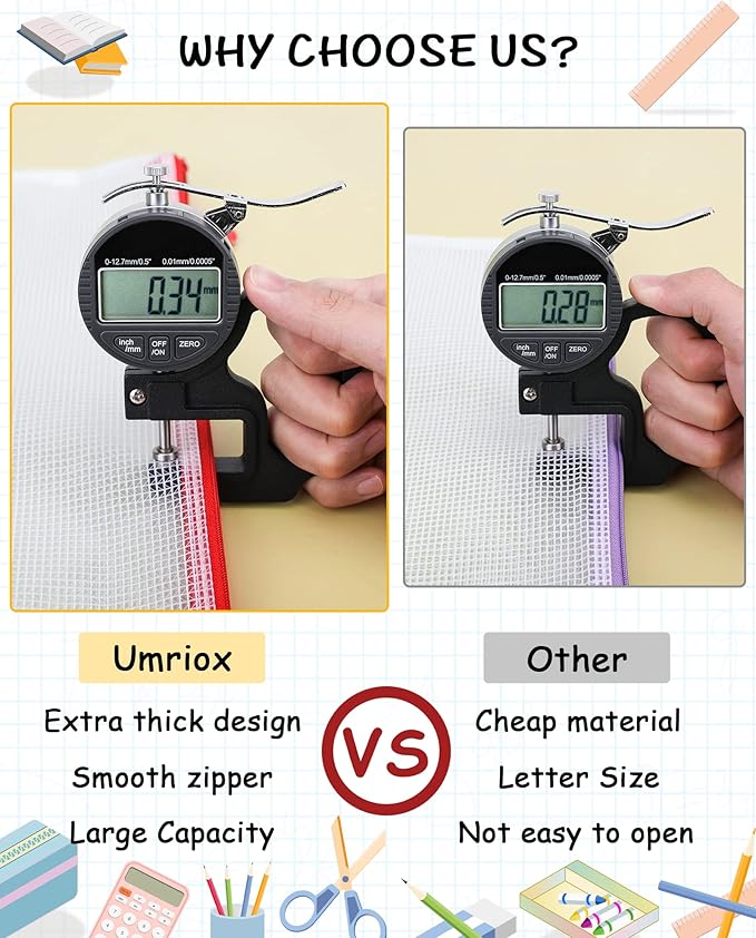 Umriox 5PCS Mesh Zipper Pouch 16.9x12.4 in, Zipper Bags, Extra Thick, Zipper Pouches for Organizing, Large Storage Bags for Puzzles Organizing