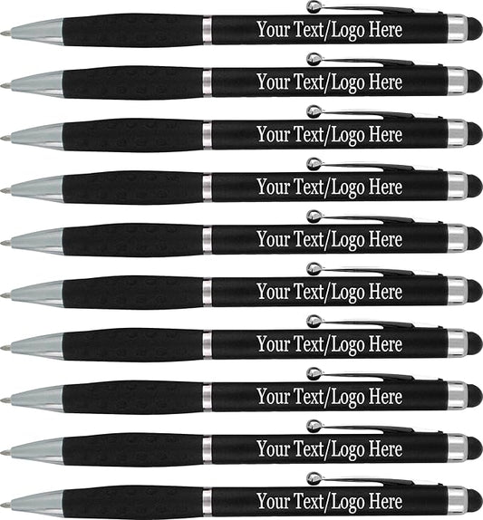Personalized Stylus Pens With your Custom Logo or Text-600 Pack Bulk-for Businesses, Parties, and Events, 2 in 1 Ballpoint Pen & Stylus for Touchscreen Devices, Black Barrel, Black Ink