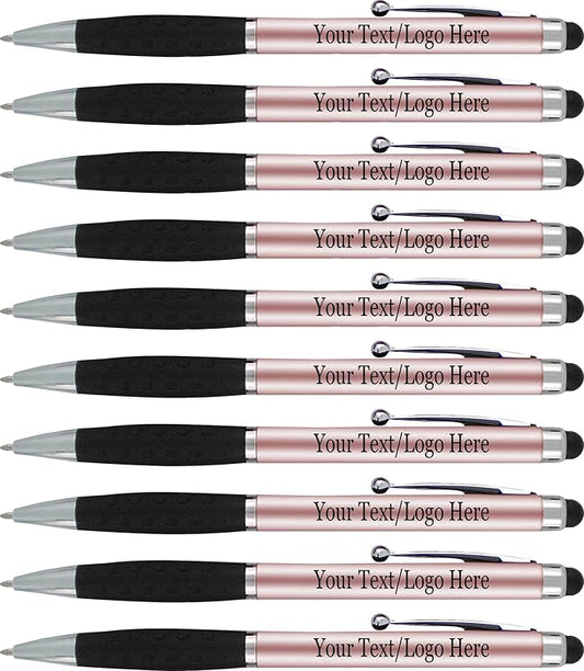Personalized Pens With your Custom Logo or Text-600 Pack Bulk-for Businesses, Parties, and Events, 2 in 1 Ballpoint Pen & Stylus forTouchscreen Devices, Rose Gold Barrel, Black Ink