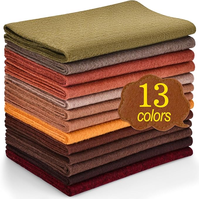 XSEINO 13 Rolls 8"x35" 1.4mm Thick Soft Felt Fabric Sheet 13 Assorted Dark Brown Series Colors Felt Pack for DIY Craft Sewing Squares Nonwoven Patchwork