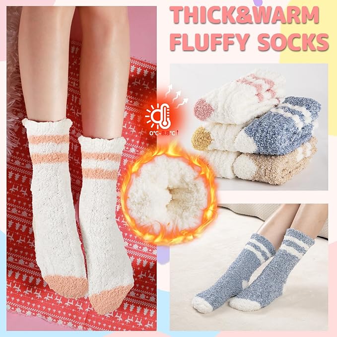 COOPLUS Fuzzy Socks for Women Warm Fluffy Cozy Winter Soft Home Slipper Socks (5 Pairs)
