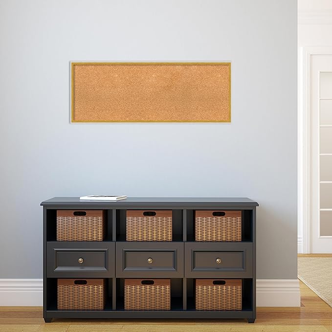 Amanti Art Natural Cork Board for Wall, 15x39 Vision Board with White Frame, Medium Corkboard Office Decor for Home Organization, Modern Corkboard Pinboard to Display Items for Home Organization in