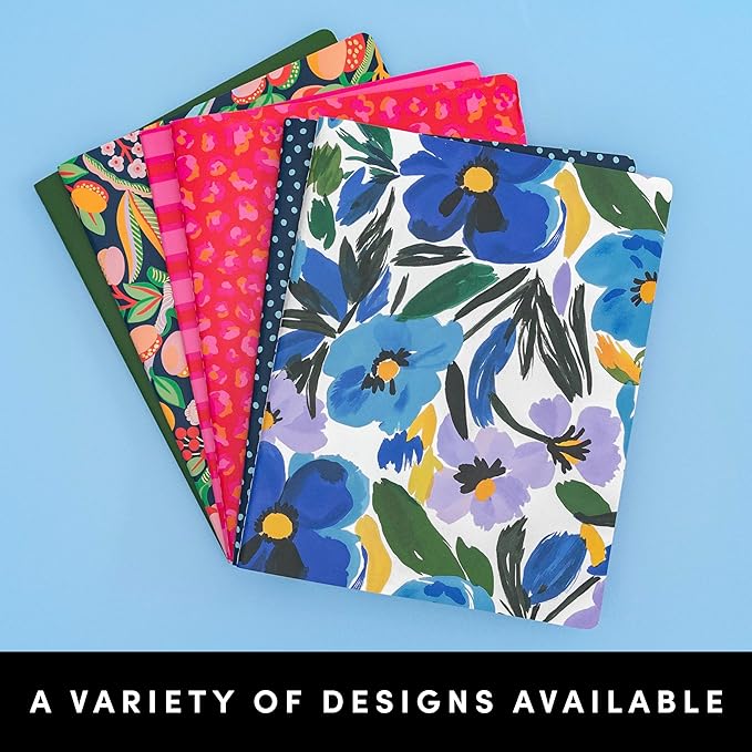 PAPERAGE Soft Cover Lined Journal Notebook, 2 Pack, (Blue Pansies), 100 Pages, Large 7.5 inches x 9.5 inches, College Ruled, Ideal for Note Taking & Travel Journal