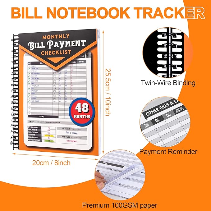 Monthly Bill Payment Checklist: Bill Tracker Notebook With Spiral Binding 8"x10" The 4-Year Guide for Families & Money Managers, 960 Billing Records Included (Gold)