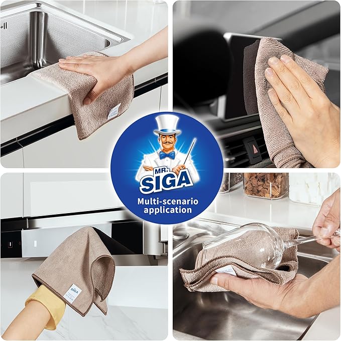 MR.SIGA Microfiber Cleaning Cloths, All-Purpose Surface Microfiber Towels, Streak Free Cleaning Rags, Pack of 12, Wheat, Size 32 x 32 cm(12.6 x 12.6 inch)