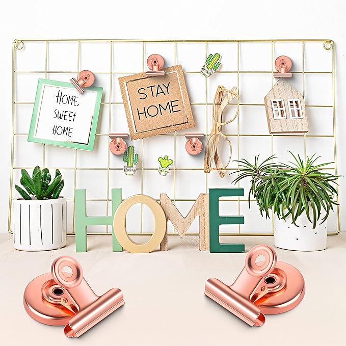 Grtard 12 Pack Magnetic Clips Heavy Duty, Magnet Clips for Fridge, Refrigerator Magnets with Clip, No-Scratch Strong Magnetic Clip Display Paper Fasteners on Home& Office& Teaching (Rose Gold)