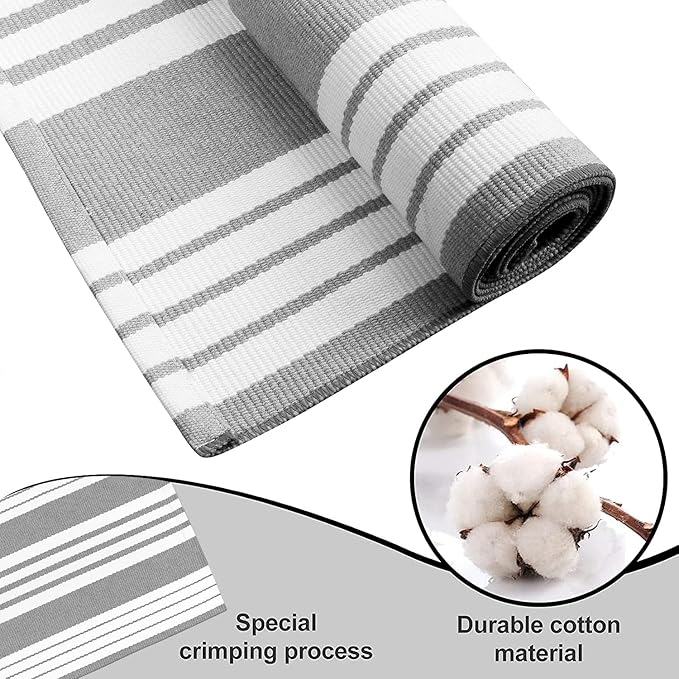 OJIA Christmas Front Door Mat Outdoor 24"x35" Front Door Rug Gray and White Striped Outdoor Rugs Washable Entry Rug Indoor Door Mats Cotton Woven Small Area Rugs for Entrance/Porch/Kitchen/Entryway