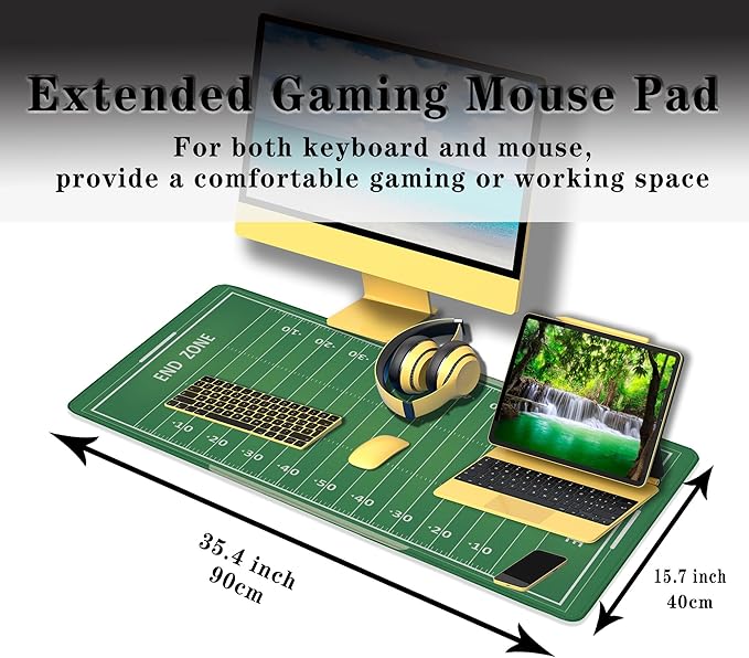 Green Desk Pads, Large Non-Slip Mousepads, Gaming Desk Pad - 35.4 X 15.7 inch for Work, Game, Home - American Football Field