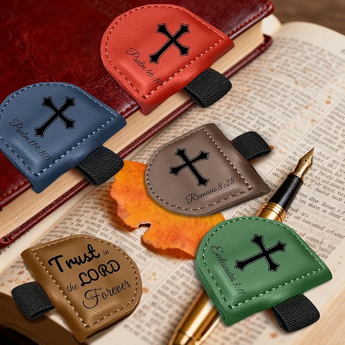 Bygone Mark Personalized Magnetic Leather Bookmark with Pen Holder - Inspirational Bible Verse Scripture Design, Custom Book Marker for Book Lovers Men Women (Coffee-Matthew 17:20)