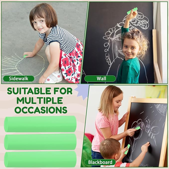 Fulmoon 40 Pcs Jumbo Sidewalk Chalk for Kids Outdoor Art Non Toxic Large Washable Street Chalk for Adults Drawing Painting Classroom(Fruit Green,Round Style)