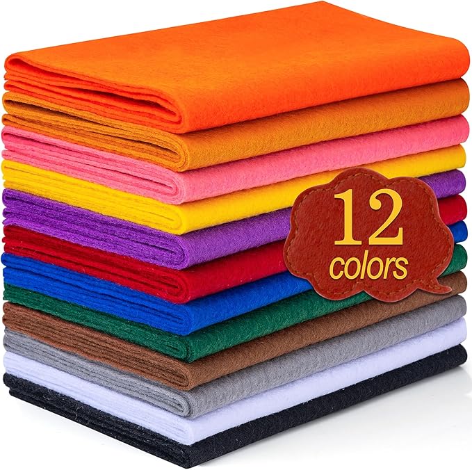 12 Rolls 8"x35"(20.5x90cm) 1.4mm Thick Soft Felt Fabric Sheet 12 Assorted Dark Rainbow Series Colors Felt Pack Pastel Felt Sheets for DIY Craft Sewing Squares Nonwoven Patchwork
