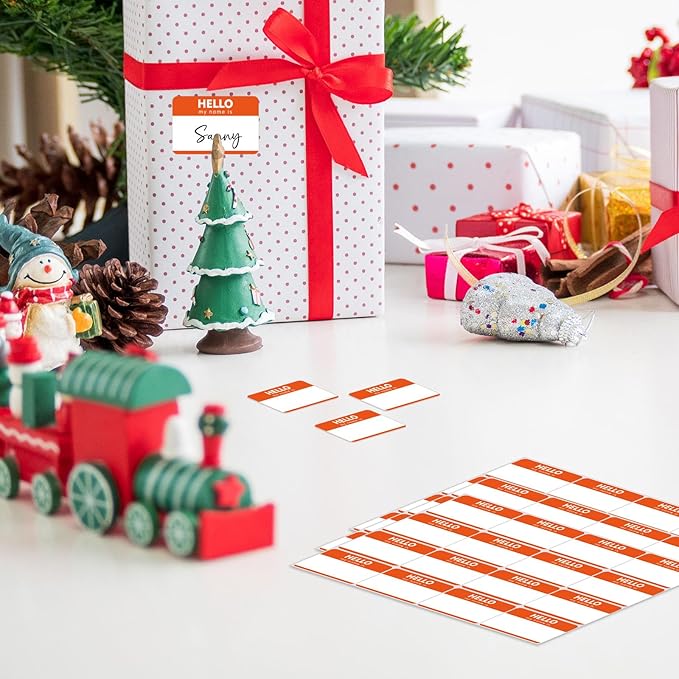 Zacool 480 Pcs Orange Name Tag Stickers (3" x 2") Identification Badges, Peelable 'Hello My Name is' Badges for Themed Party, Family, Home, School, Office