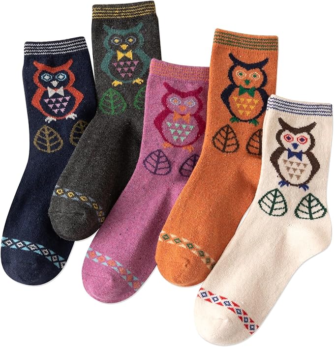 IIG Cute Warm Wool Socks for Women Super Cozy Thick Crew Winter Socks Gifts, 5 Pairs