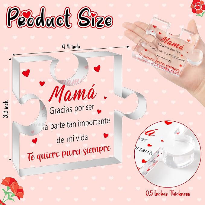 Yopyame Spanish Mom Birthday Gifts - Regalos para Mamá Decorative Acrylic Puzzle Plaque Keepsake Paperweights Gifts for Mom in Spanish Christmas Mothers Day Ideas Gifts for Mom from Daughter Son