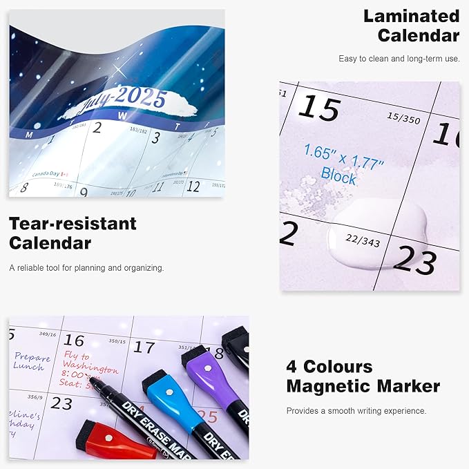 Ospelelf Wall Calendar 2025-2026, Large Dry Erase Calendars 32'' x 48'', Yearly Laminated Calendar Monthly Family Calendar for Office, Use July 2025 - June 2027 (Starry Sky)