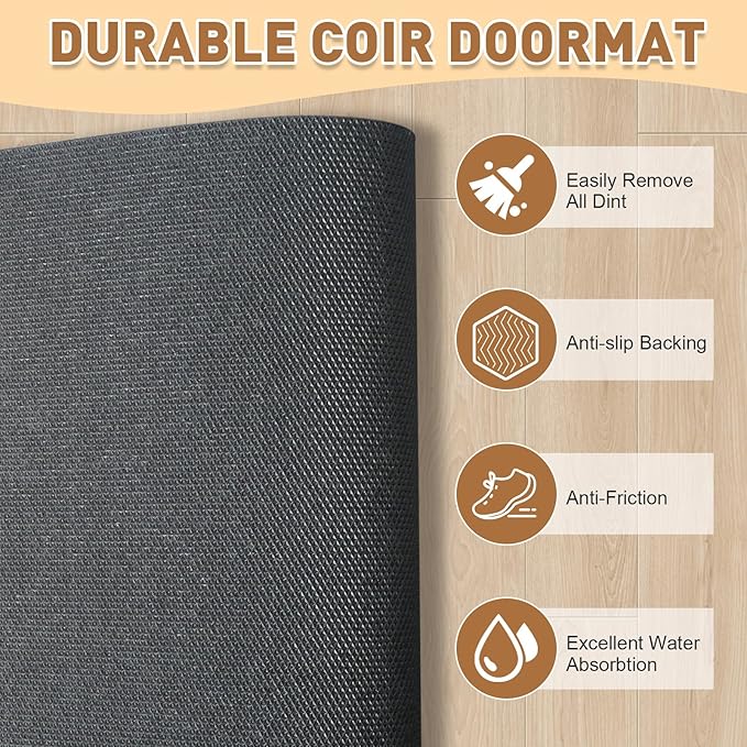 2 Pcs Check Your Energy Door Mat 30 x 17 Inch Evil Eye Door Mat Funny Welcome Coir Doormats for Front Doors Nonslip 2-in-1 Buffalo Plaid Rug for Outside Entrance Porch Rubber Backing Home Decor