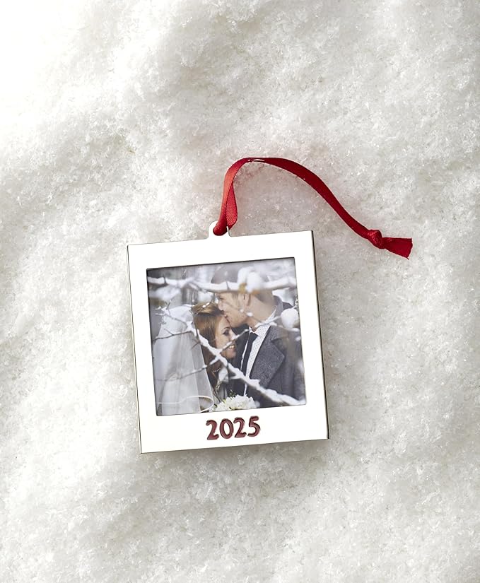 Lenox Ornament, 2025 Frame Silverplate Ornament, Tree Decorations, Red Ribbon for Hanging, Christmas Decor, Tree Decor, Family Picture Ornaments, Christmas Decoration (Silver, 1 Piece, 2.5x2.75-Inch)