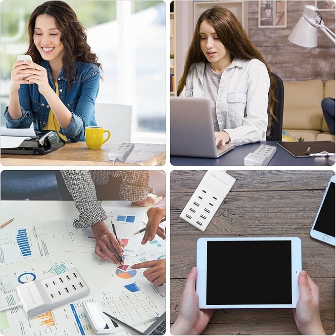 USB Charging Station, 10 Ports Family-Sized USB C Charger Block,USB Power Strip for Smart Phone Tablet Laptop Computer (1 Pcs)