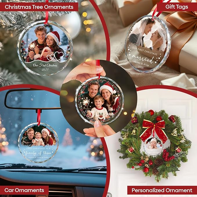Personalized Our First Christmas Ornaments 2025 with Photo, Custom First Christmas Married Ornament, 1st Xmas Ornament for Together, Engaged, As Mr Mrs, Personalized Xmas Gifts Couple (3.15”)