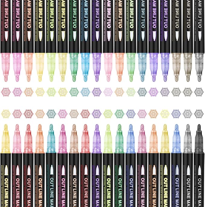 36 Pack Double Line Outline Markers, Squiggles Shimmer Markers Set, Self Outline Metallic Glitter Marker Pens for Christmas,Art, Drawing, Writing, Greeting Cards, DIY, Scrapbook, Easter Eggs