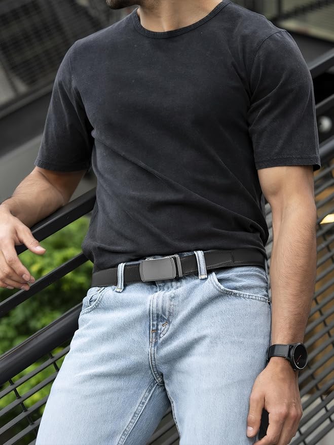 CHAOREN Mens Belt Leather Ratchet Belt - Customizable Fit, Effortless Style (35mm)