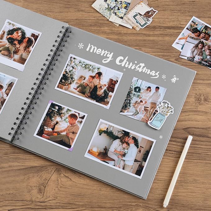 potricher 12 x 12 Inch DIY Scrapbook Album 40 Pages Hardcover Kraft Paper Scrap Book Photo Albums Memory Book for Wedding and Anniversary Family (Gray, 12 Inch)