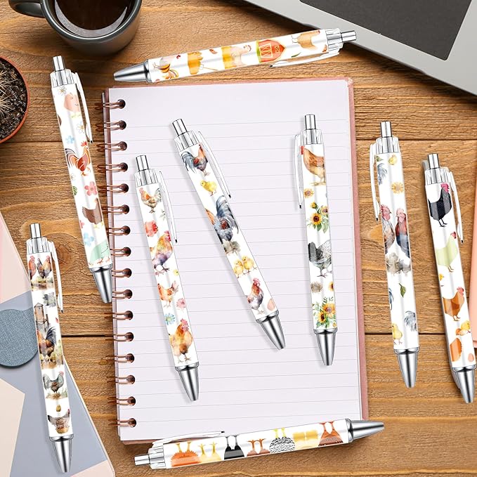 Chicken Ballpoint Pens Gifts - 24PCS Cute Roosters Pens Set Retractable Farm Animals Pens Smooth Writing Cartoon Chicken Pens for Office Stationery School Supplies for Women Teacher Gift