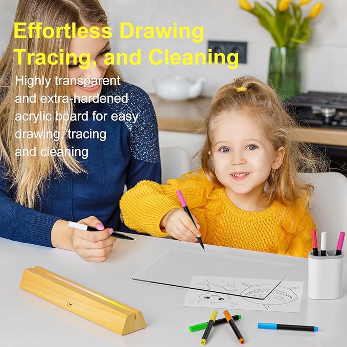 LED Note Board with Colors, Rechargeable 17-Inch Doodle Glow 9-Mode Light Up Desk Sign Letter Message Memo Drawing Dry Erase Board for Classroom/Home Decor/Office/Gifts, 5 Markers & Tracing Book