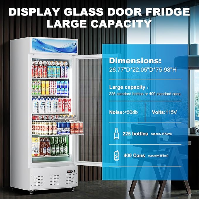 15 Cu.ft. Commercial Beverage Fridge Merchandiser Refrigerator Glass Door Upright Display Cooler with LED Light and Adjustable Shelves for Restaurant Grocery Stores Home, White