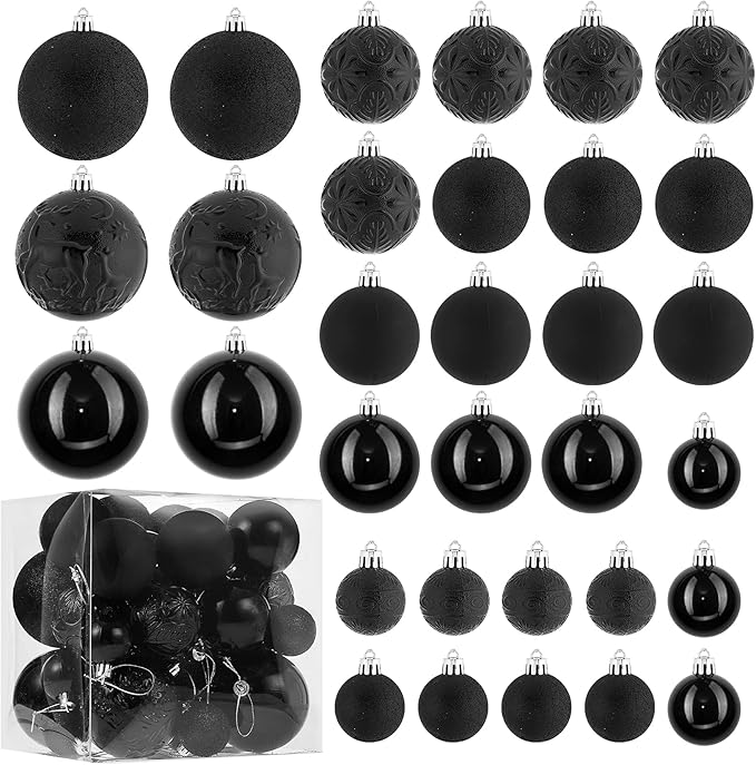 Christmas Ornaments for Xmas Trees,Black Shatterproof Christmas Ball Ornaments