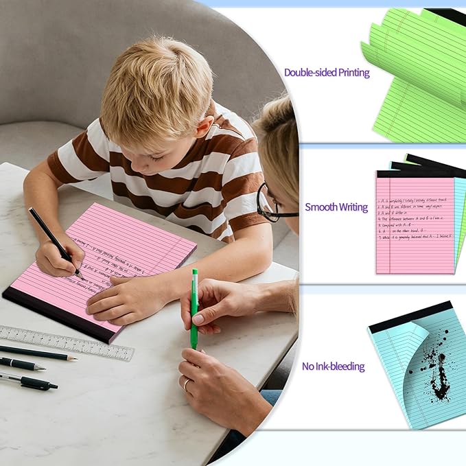 3 pcs Legal Pads 8.5 x 11 Note Pads, Colored Legal Notepads 8.5 x 11, Notebook Wide Ruled Paper, Micro Perforated Writing Pad, Pad of Paper for Office Home School, 30 Sheets/Pack